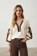 Blouse brodée manches ballons