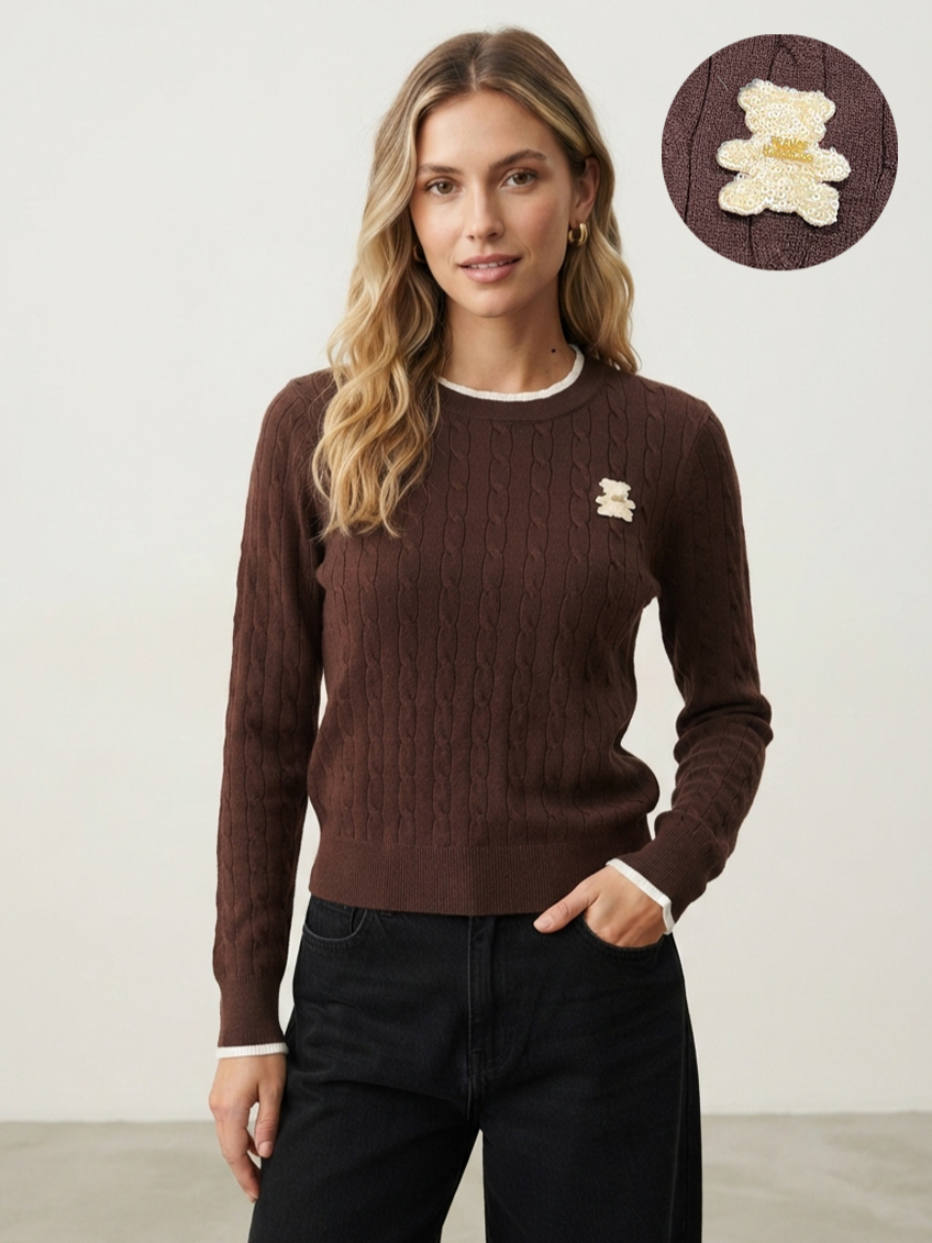 Pull maille fine ourson