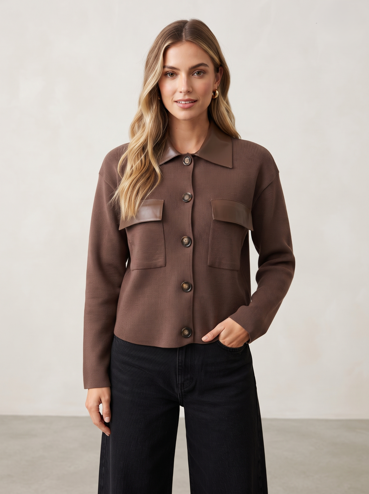 Veste cardigan bimatière