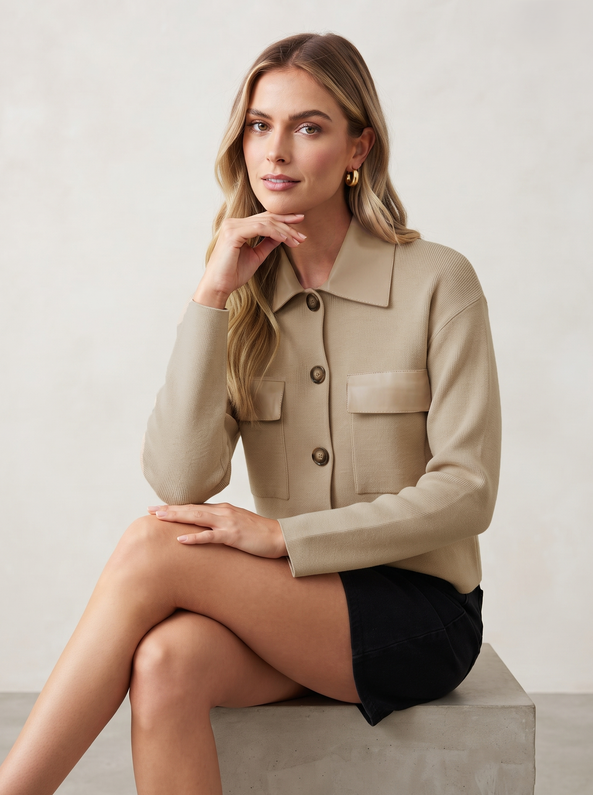 Veste cardigan bimatière
