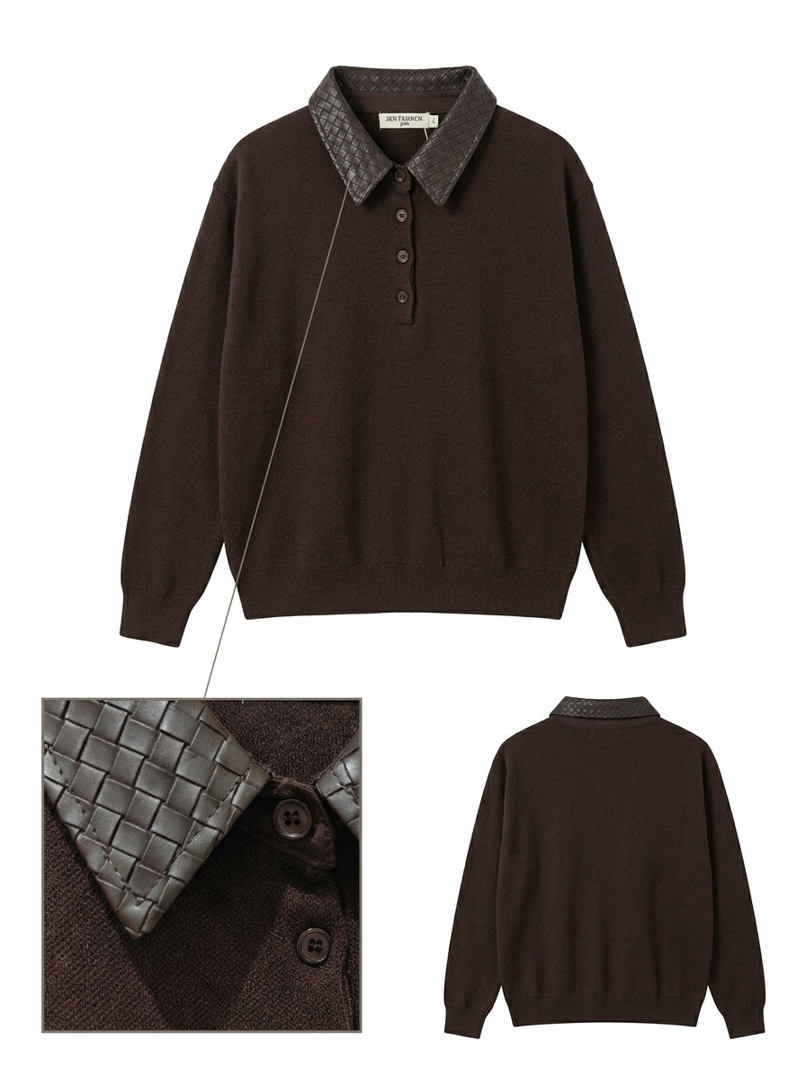 Pull polo cuir & maille