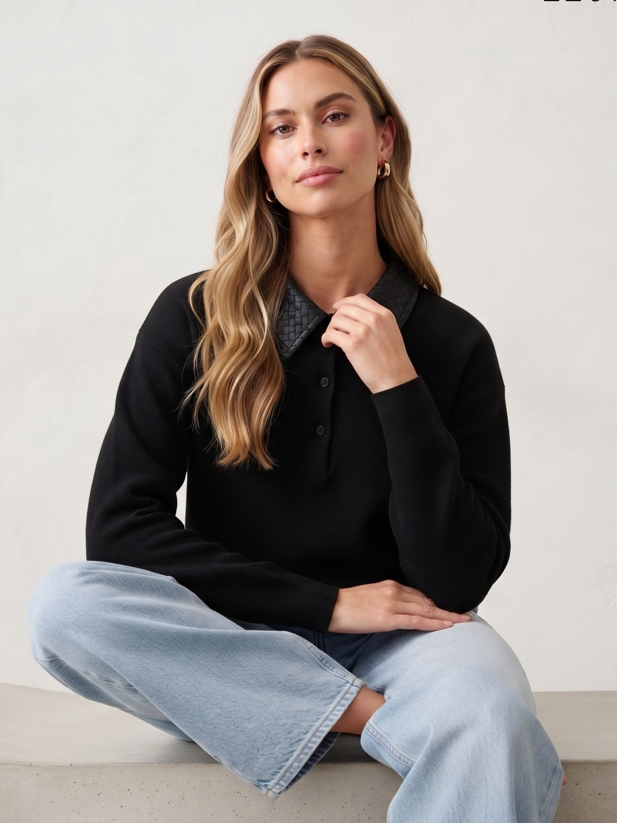 Pull polo cuir & maille