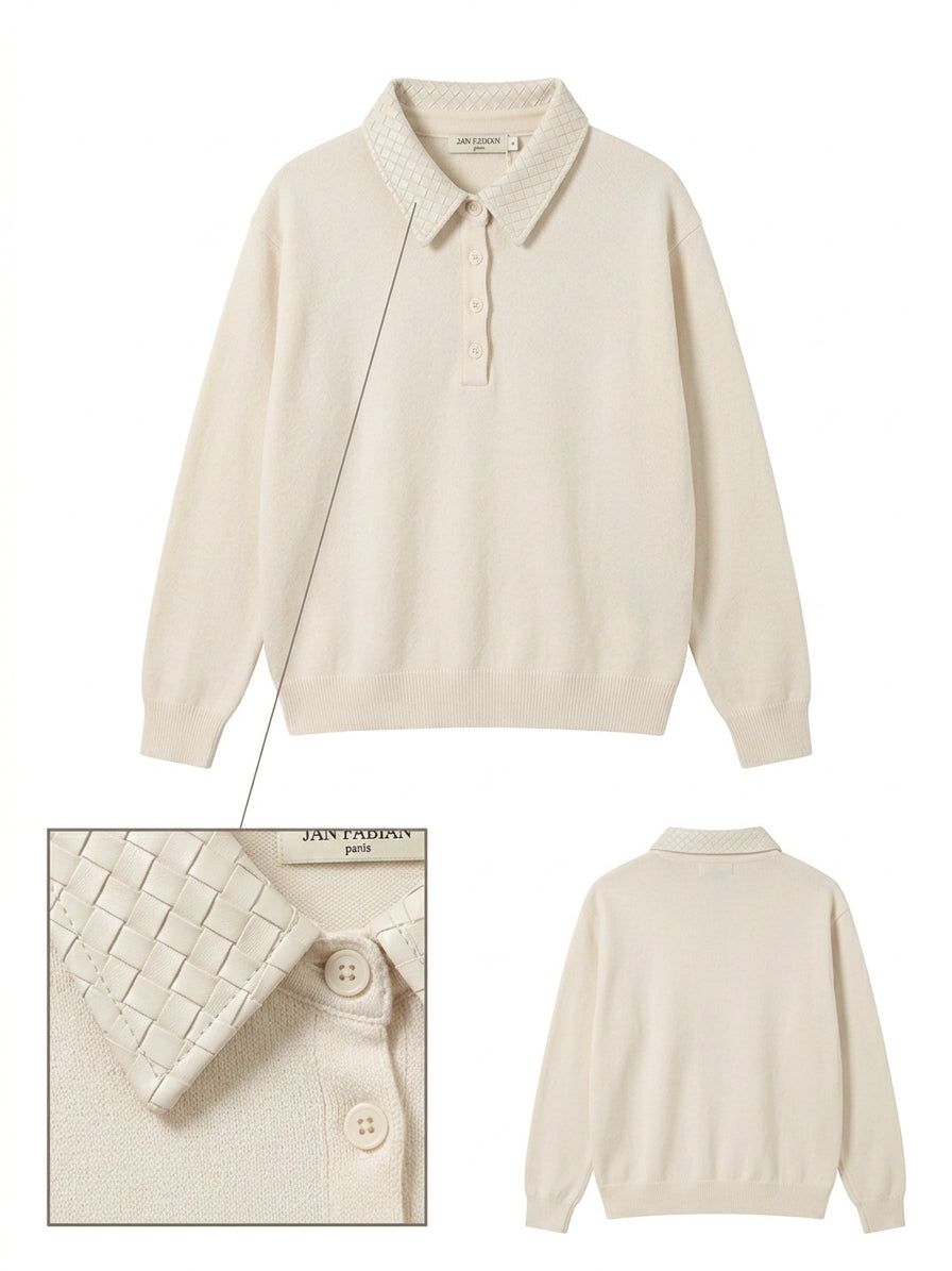Pull polo cuir & maille