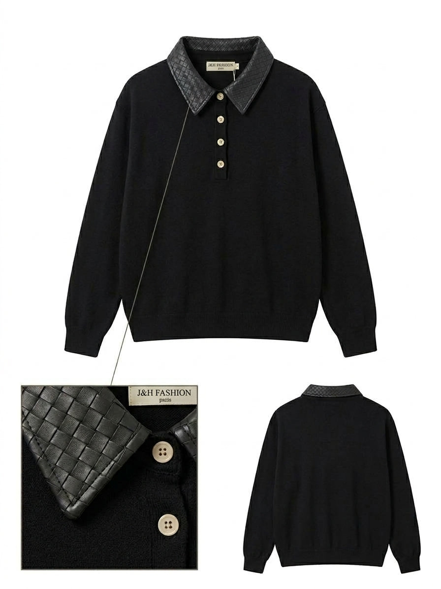 Pull polo cuir & maille