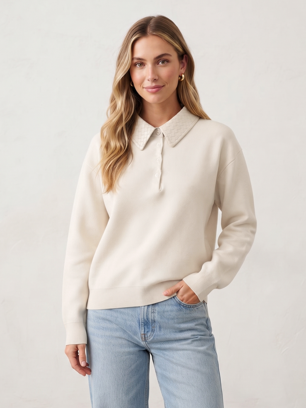 Pull polo cuir & maille