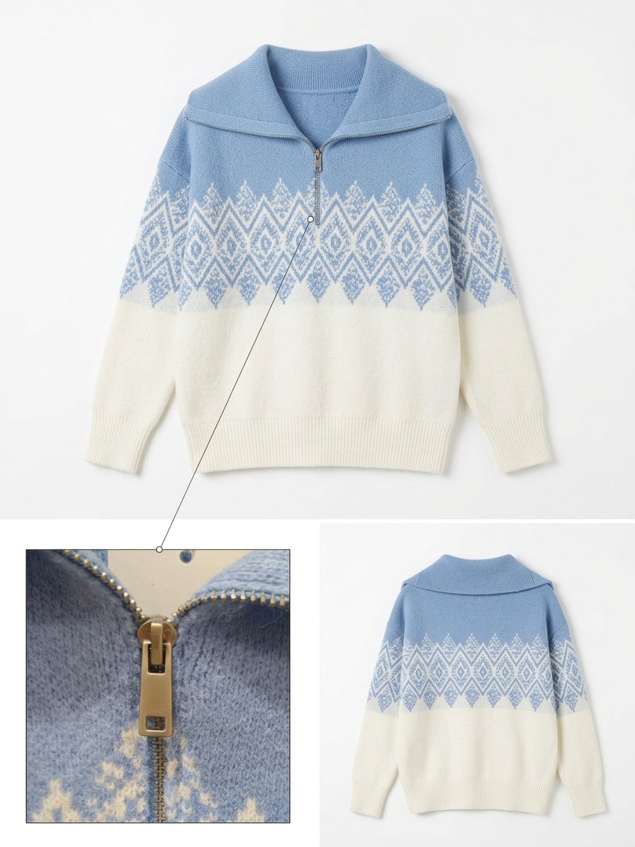 Pull zippé motif géo